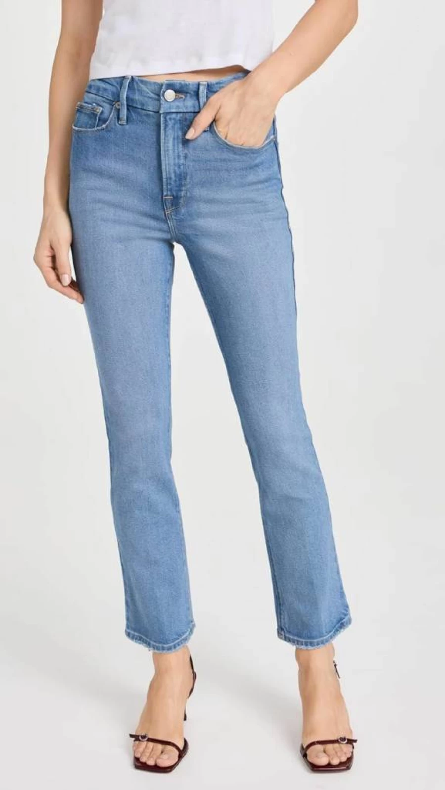 Good American Black Good Legs Straight Jeans - Women's Slim Fit Stretch Denim Pants