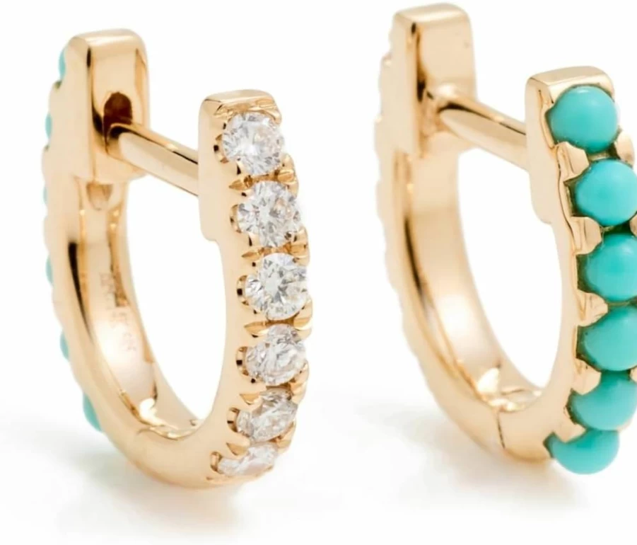 EF Collection Women's Turquoise & Diamond Huggie Hoop Earrings – Mini Studs