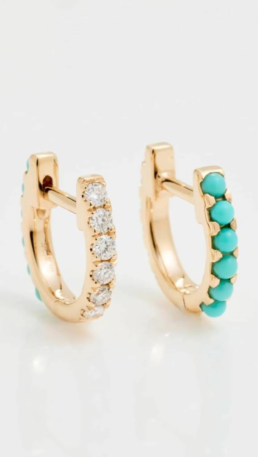 EF Collection Women's Turquoise & Diamond Huggie Hoop Earrings – Mini Studs