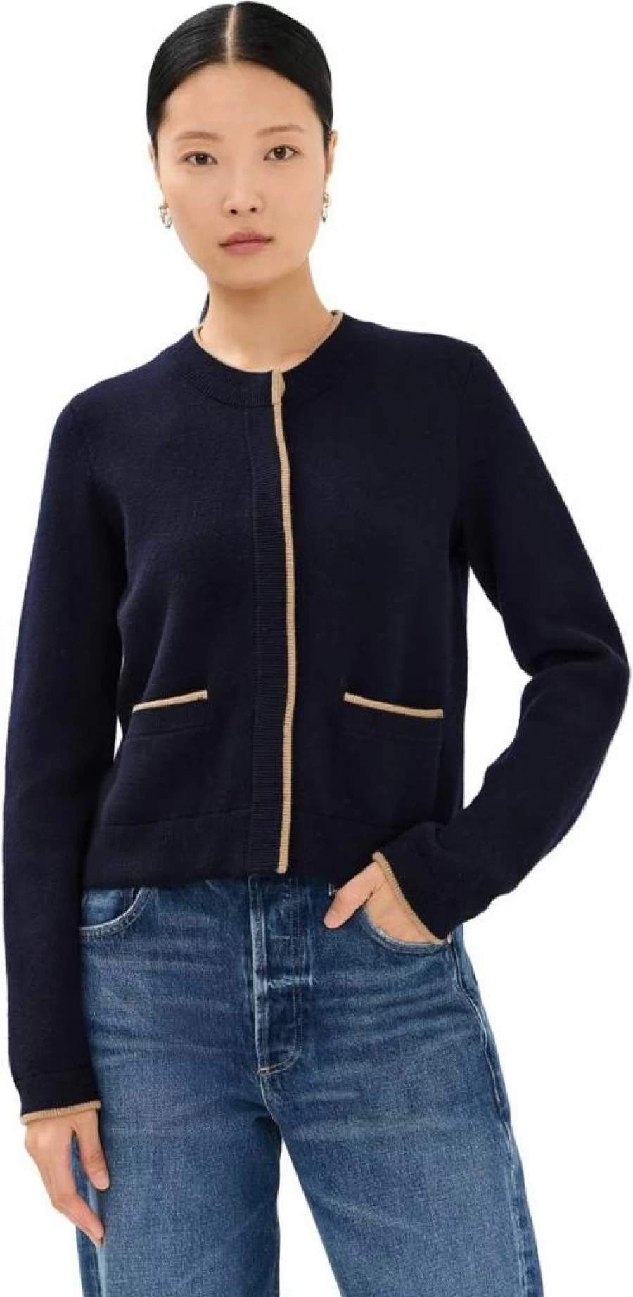 Vince Women's Contrast Trim Snap Front Cardigan Sweater