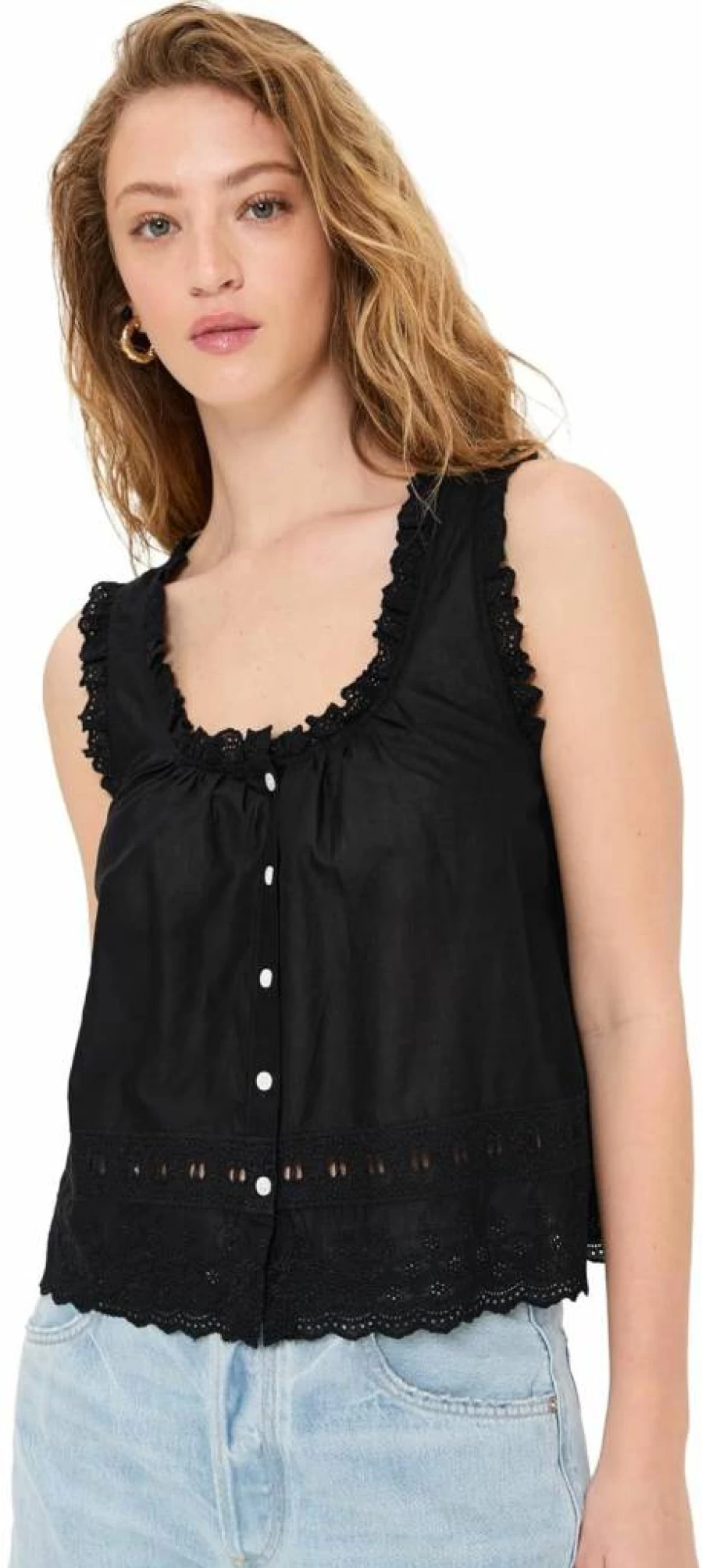 Madewell Women's Embroidered Ruffle Blouse: Floral Stitch Detail Casual Tops