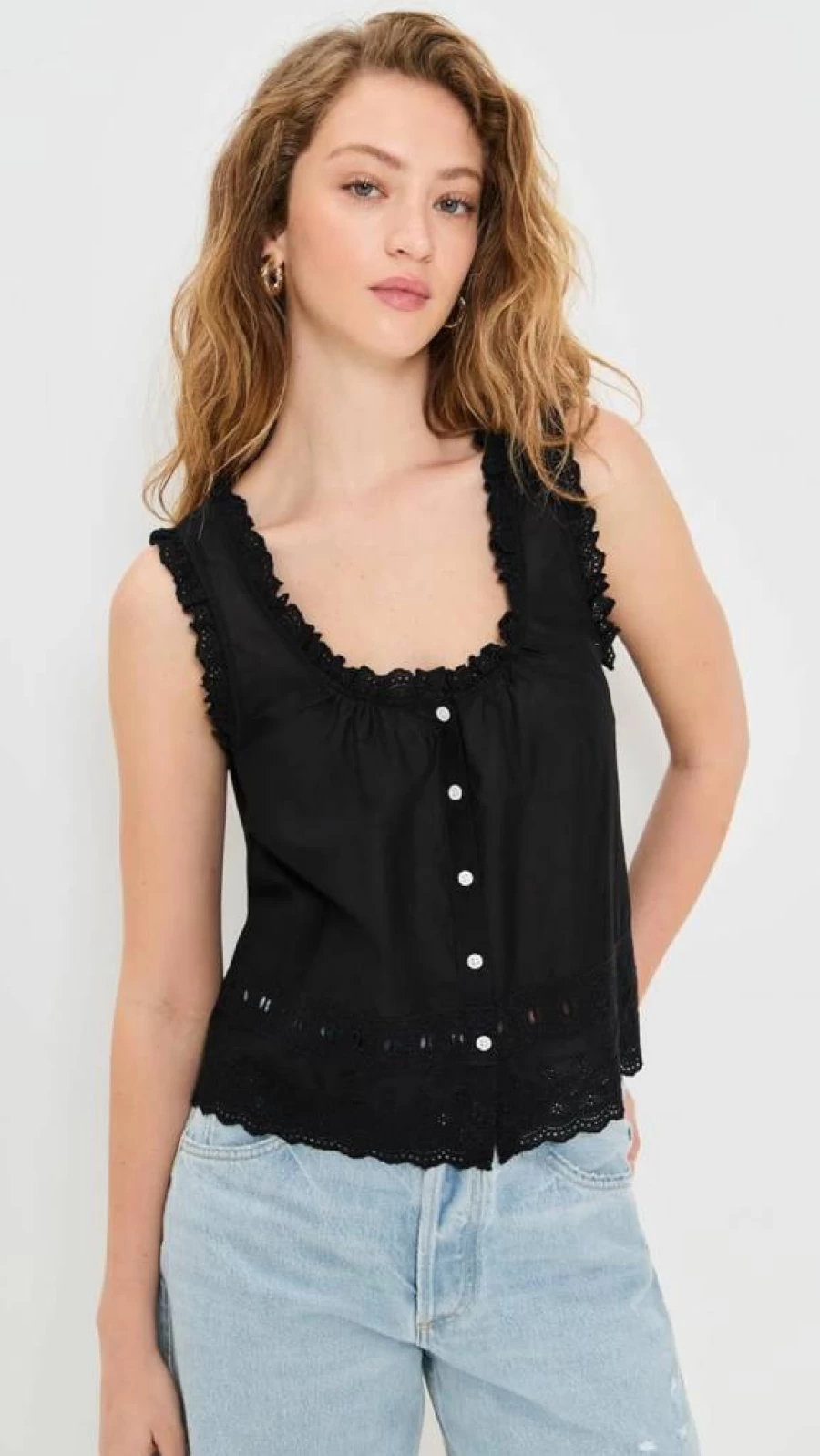 Madewell Women's Embroidered Ruffle Blouse: Floral Stitch Detail Casual Tops