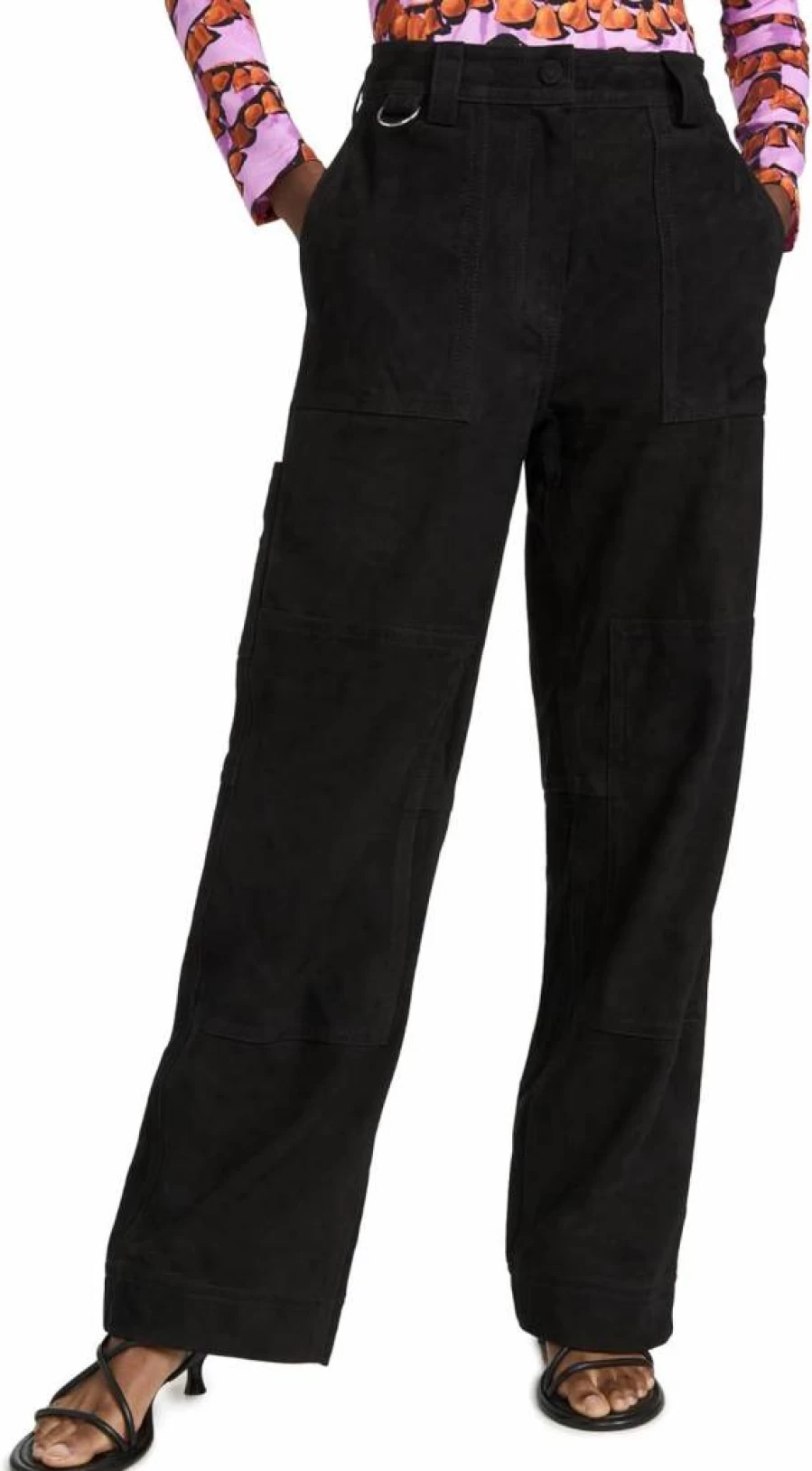 SAKS POTTS Women's Floral Rose Print High-Waisted Pants - Elegant Botanical Design Trousers