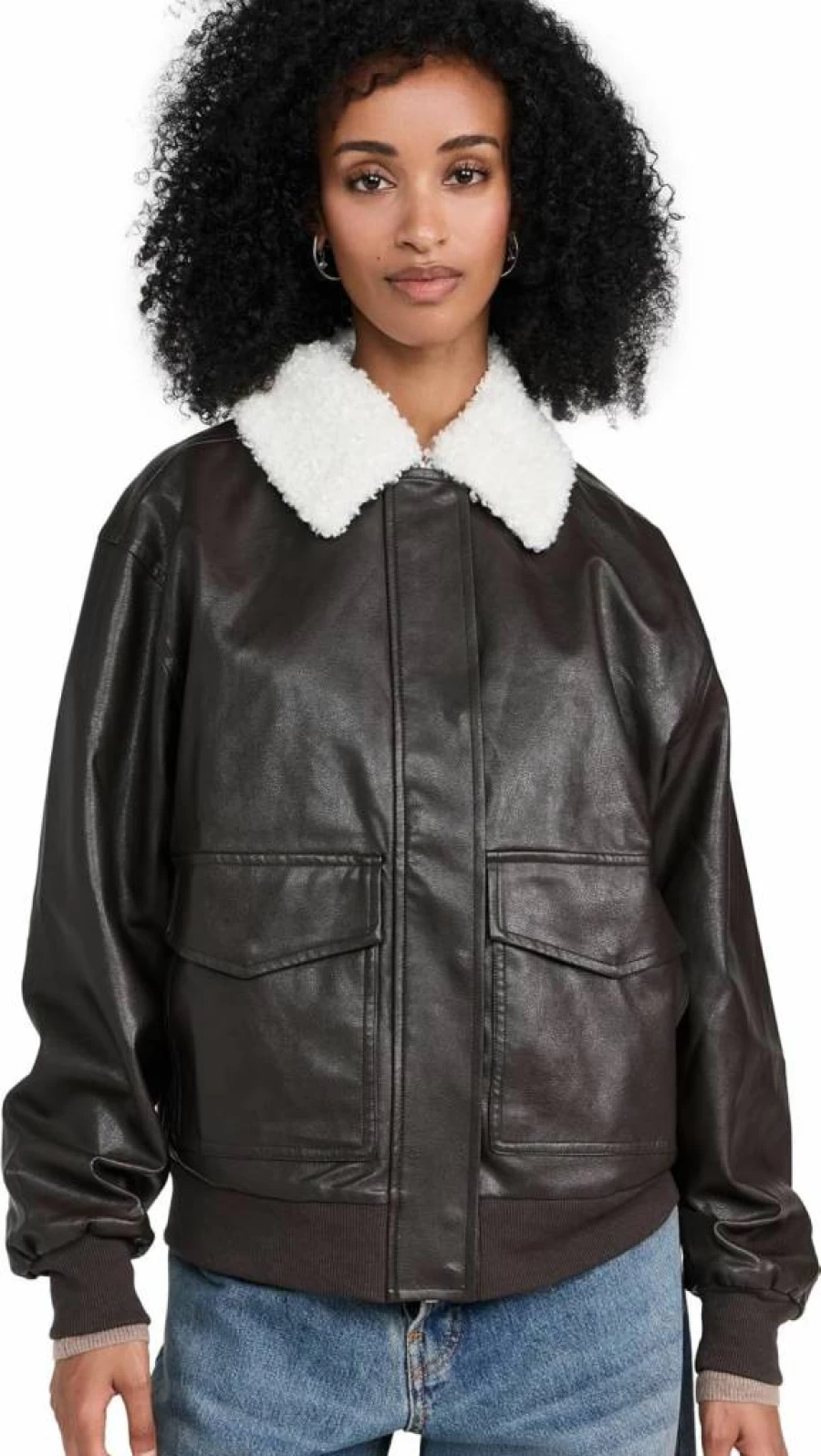 WAYF Women's Bomber Jacket with Removable Shearling Collar - Stylish Winter Coat for Women