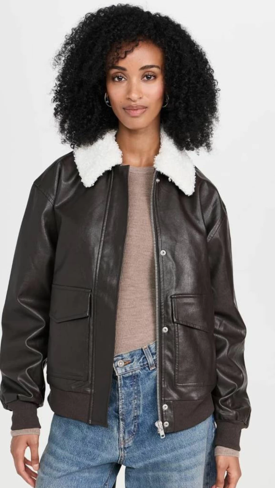 WAYF Women's Bomber Jacket with Removable Shearling Collar - Stylish Winter Coat for Women