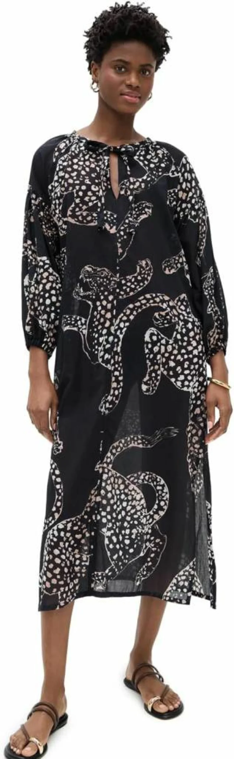 Desmond & Dempsey Women's Blouson Sleeve Kaftan Dress - Elegant Flowy Lounge Wear