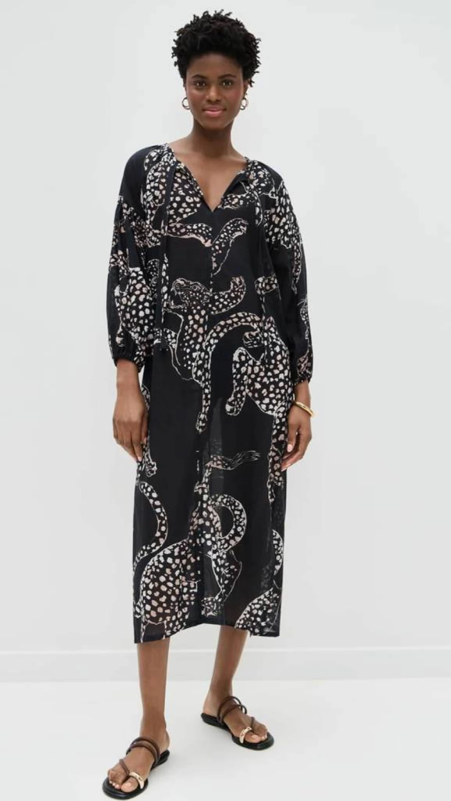 Desmond & Dempsey Women's Blouson Sleeve Kaftan Dress - Elegant Flowy Lounge Wear