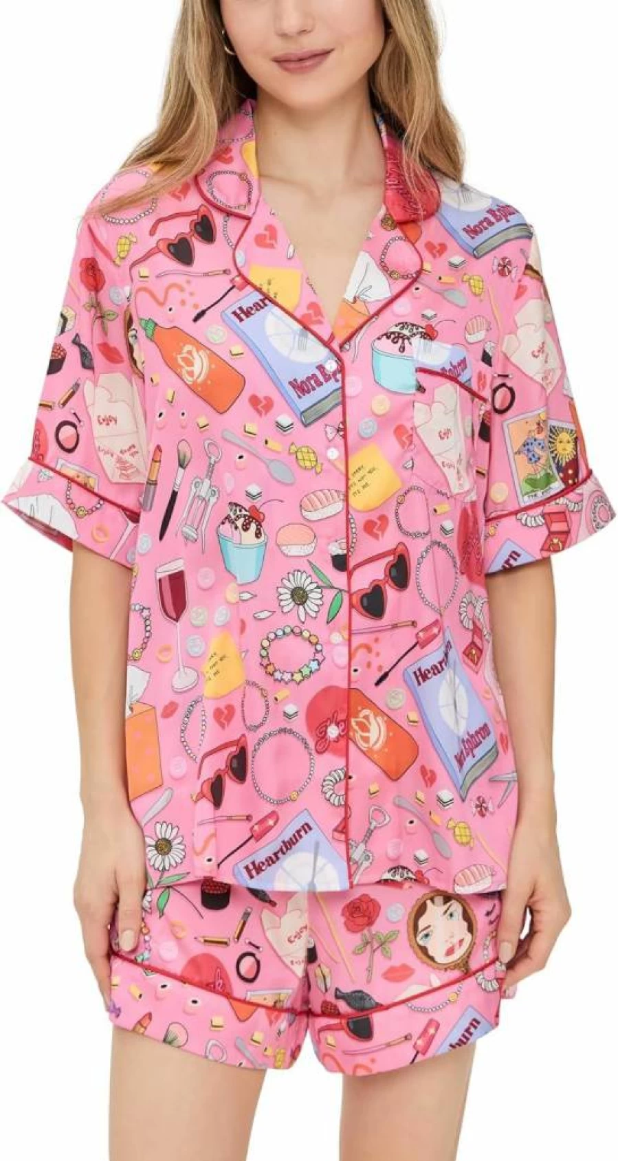 Karen Mabon Heartbreak Print Women's Short Sleeve Pajama Set - Floral Sleepwear