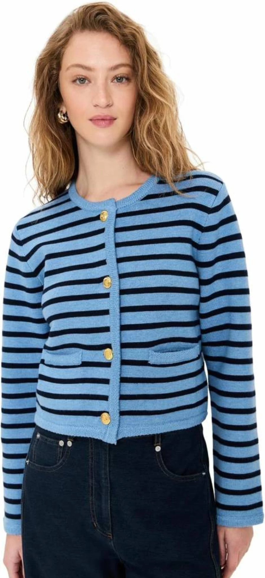 English Factory Women's Striped Knit Cardigan Sweater - Cozy Casual Long Sleeve Pullover