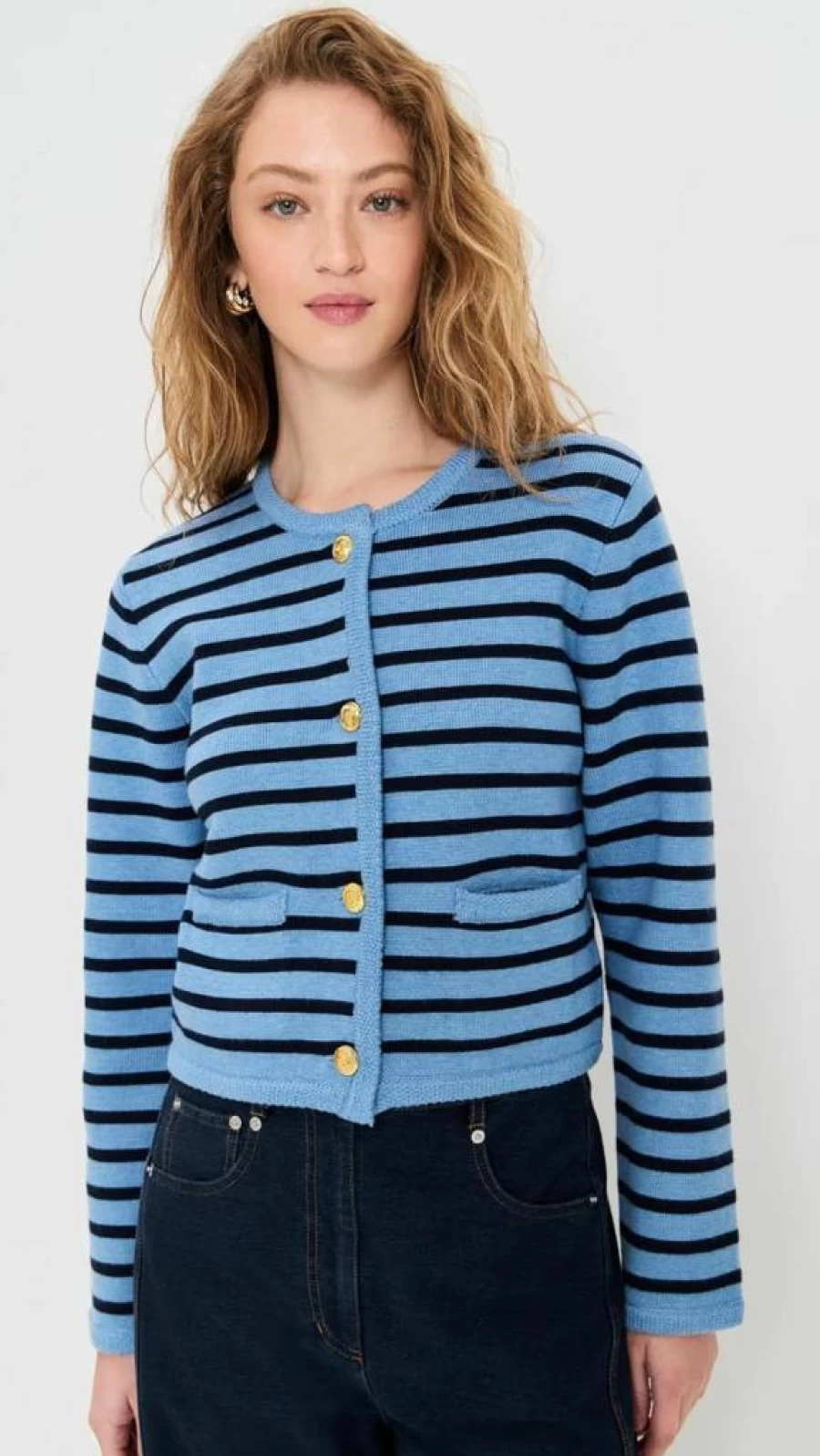 English Factory Women's Striped Knit Cardigan Sweater - Cozy Casual Long Sleeve Pullover