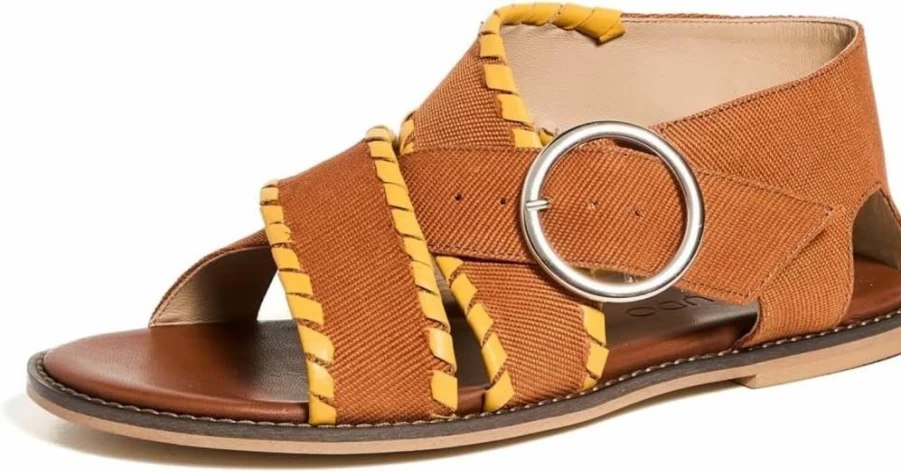 Shekudo Women's Kerou Sandals | Handmade Leather Slide Sandals | Comfortable Boho Chic Footwear