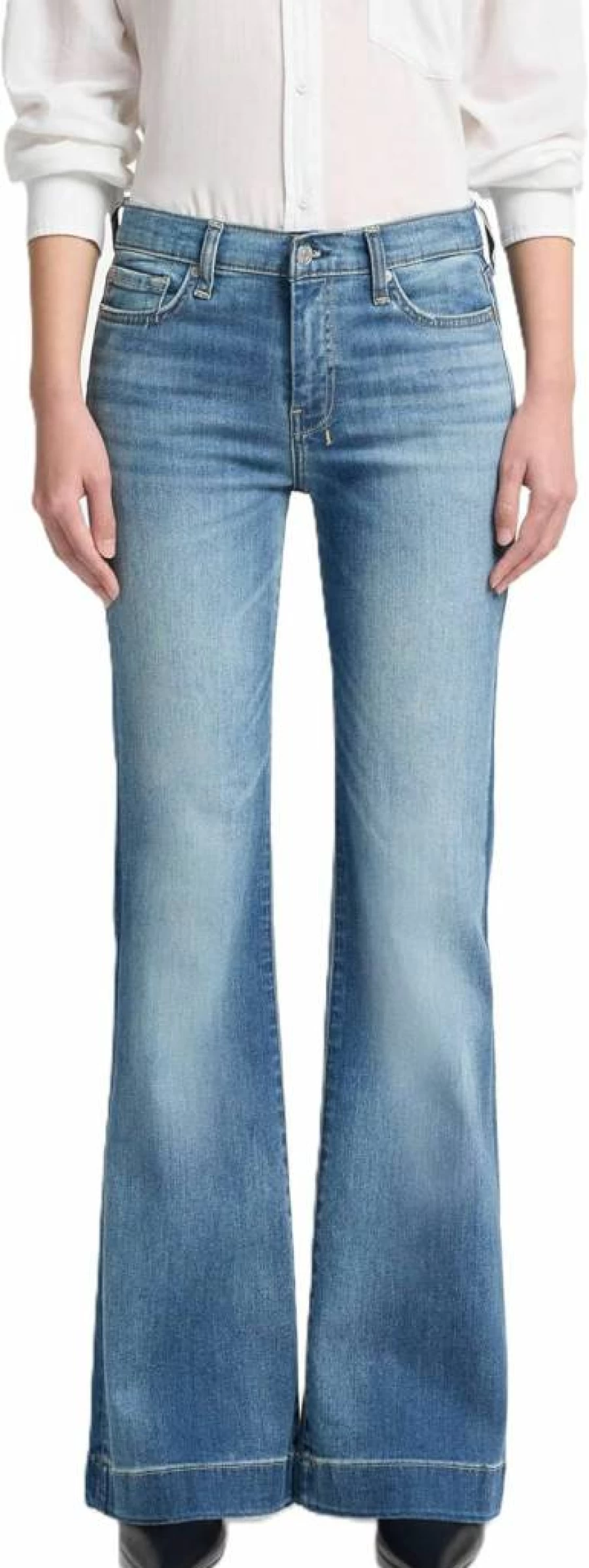 7 For All Mankind Women's Dojo Wide Leg Jeans - Tailored Fit Stretch Denim Pants