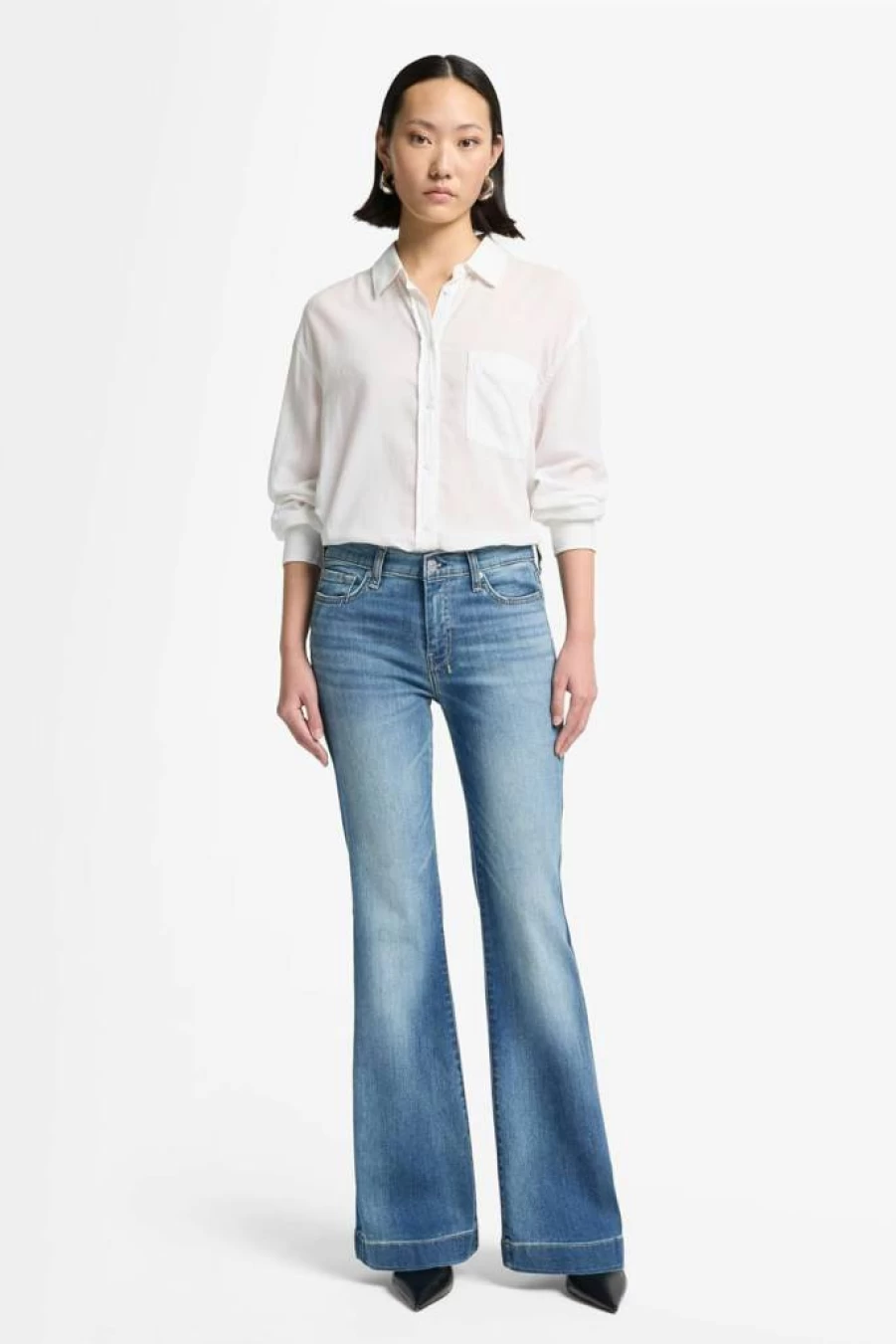 7 For All Mankind Women's Dojo Wide Leg Jeans - Tailored Fit Stretch Denim Pants