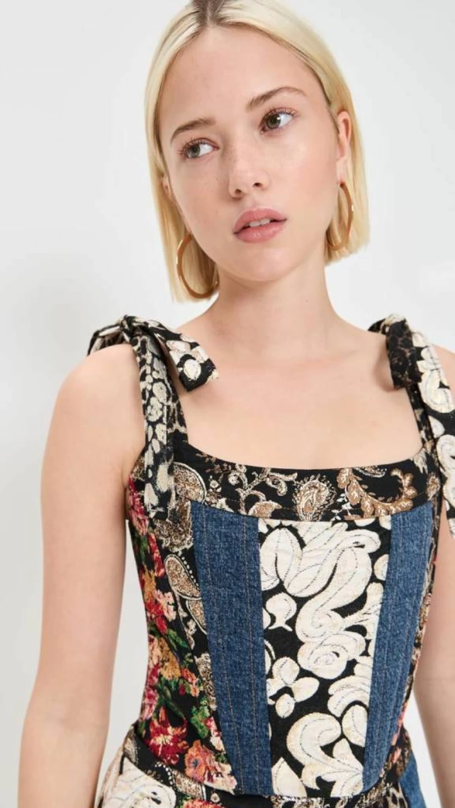 Alice + Olivia Clara Bow Strap Bustier Top for Women - Paneled Corset Style