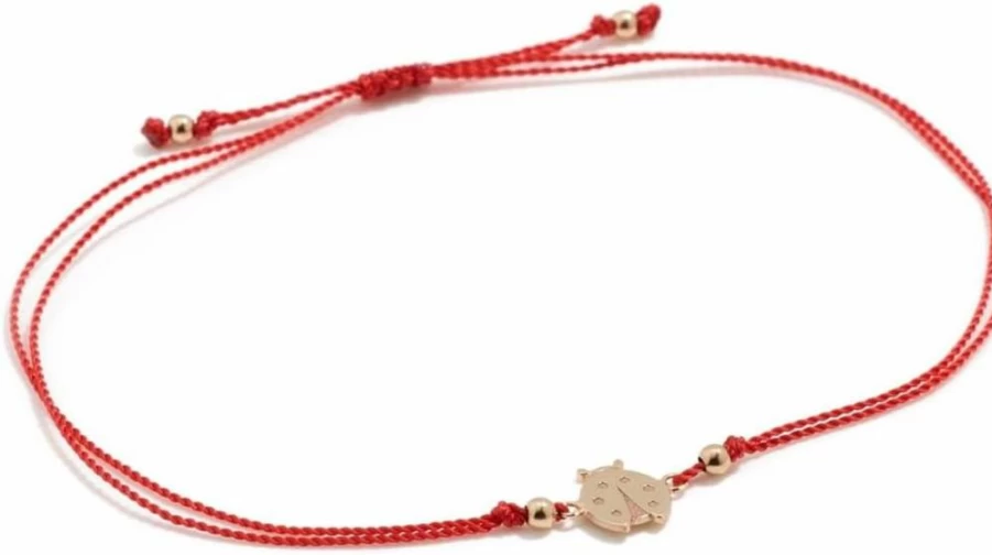 ZOE CHICCO 14K Gold Ladybug Charm Bracelet for Women - Adjustable Cord Design