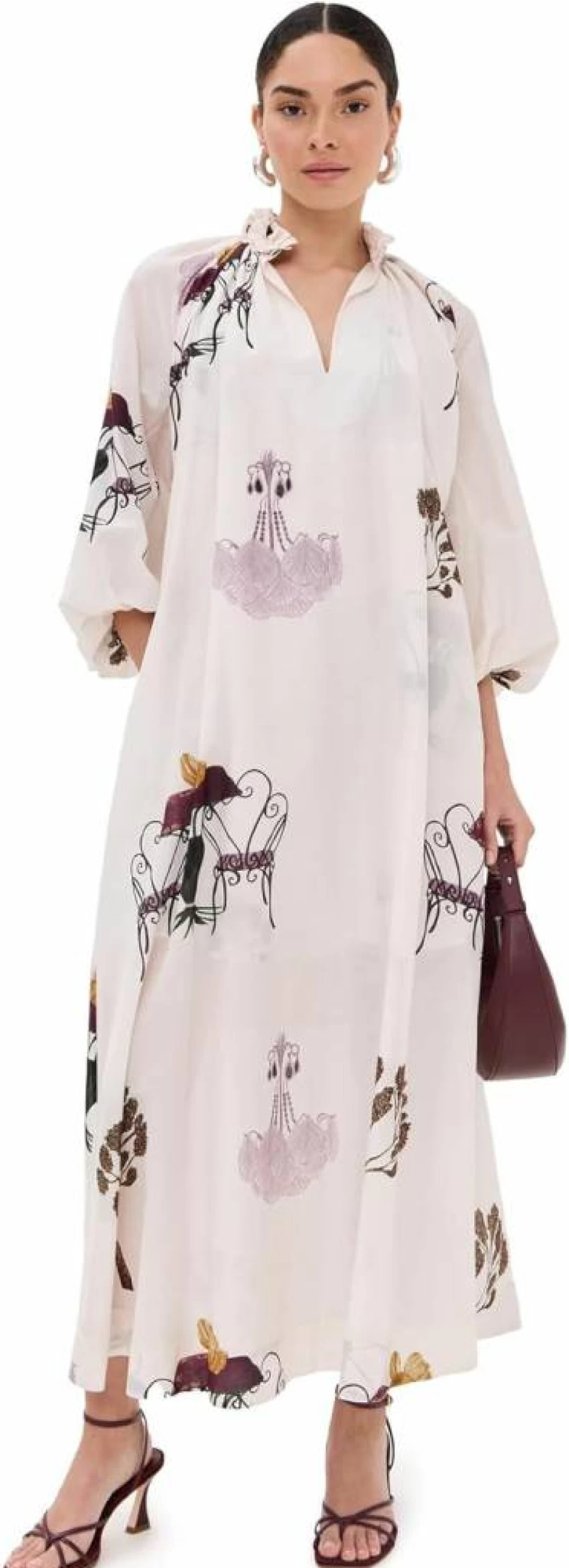 Isla & White Women's Pascale Dress - Elegant Flowy Summer Dress with V-Neck and Floral Print