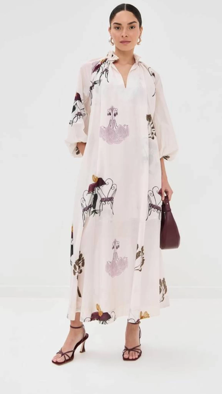 Isla & White Women's Pascale Dress - Elegant Flowy Summer Dress with V-Neck and Floral Print