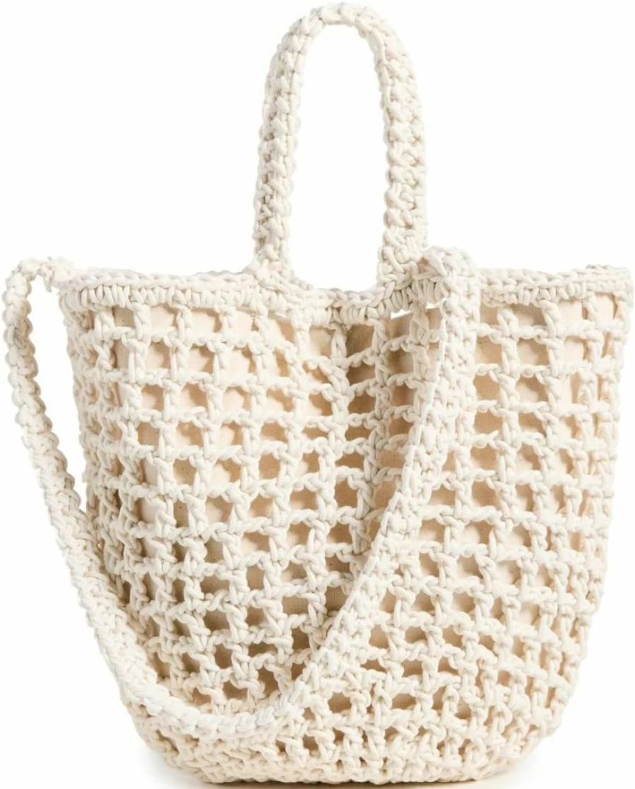 Madewell Women's Crochet Rope Tote Bag - Handwoven Beach Bag - Stylish Summer Carryall