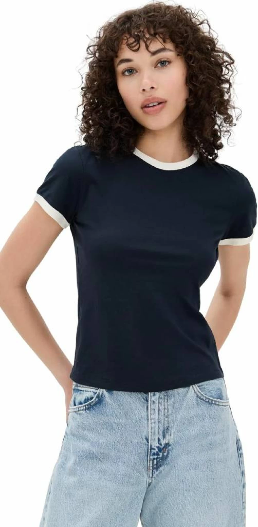 FRAME The Ringer Women's Vintage Baby Tee - Soft Cotton Short Sleeve T-Shirt