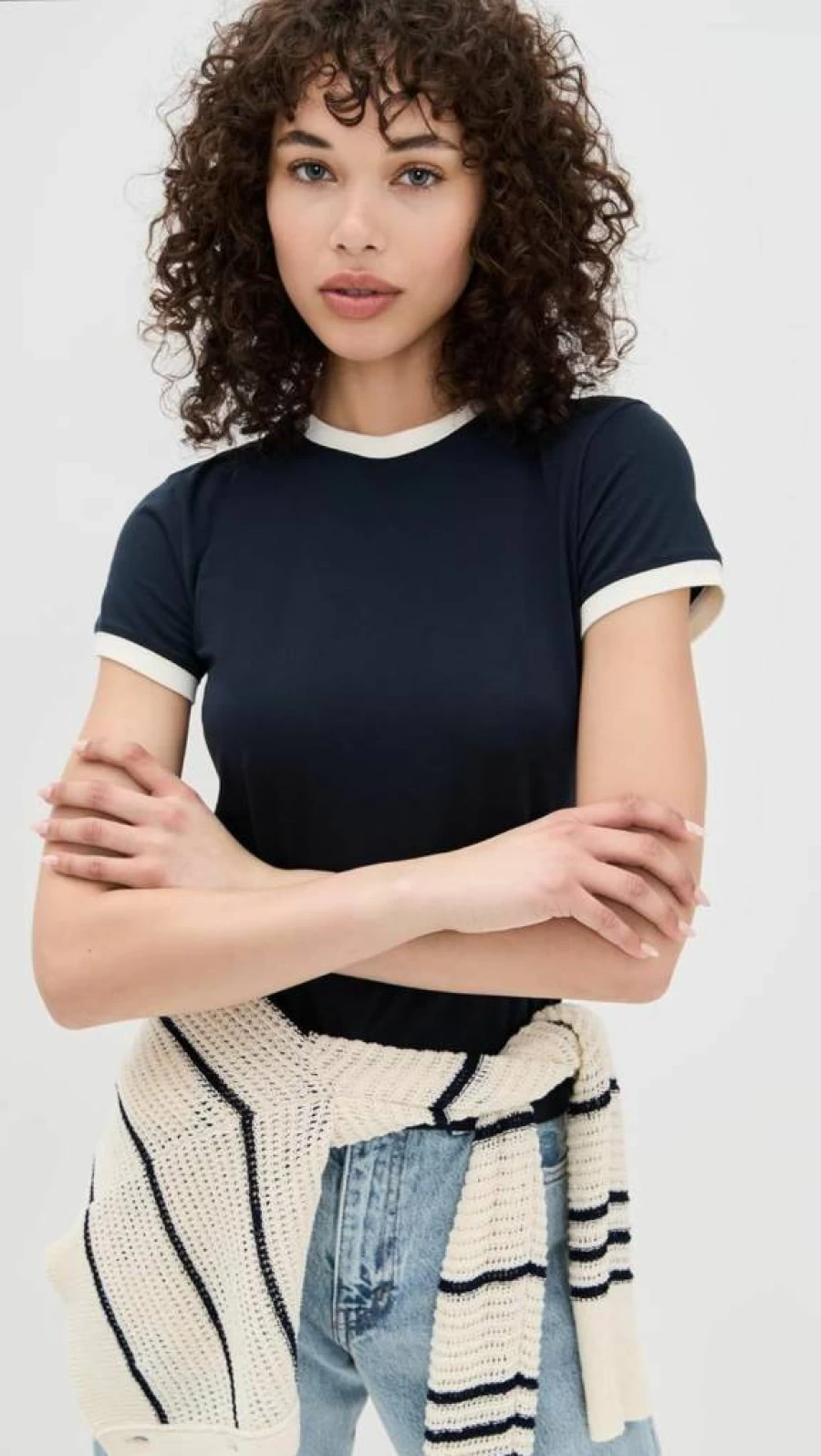 FRAME The Ringer Women's Vintage Baby Tee - Soft Cotton Short Sleeve T-Shirt