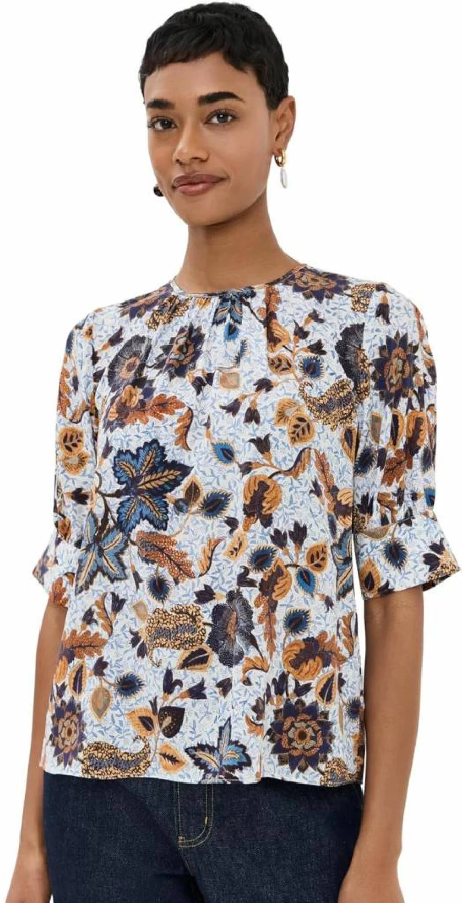 Ulla Johnson Women's Mirelle Blouse - Floral Printed Boho Chic Tops for Women