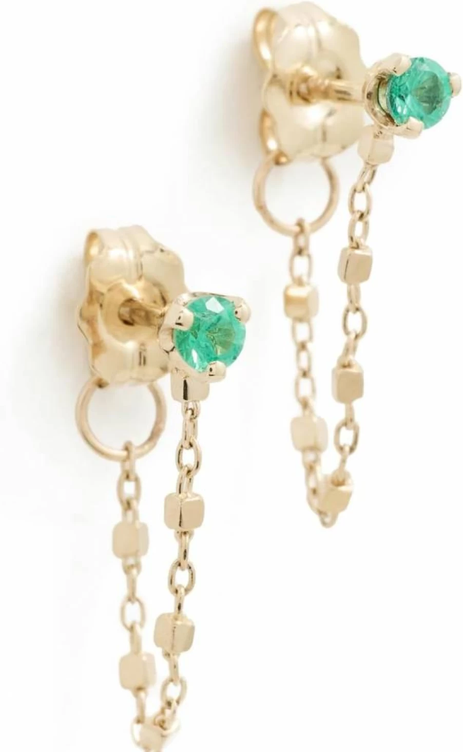 ZOE CHICCO 14K Gold Emerald Square Bead Huggie Earrings for Women