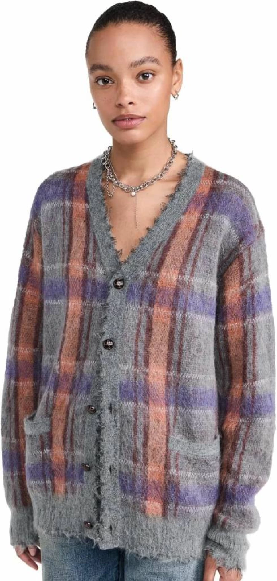R13 Women's Oversized Mohair Blend Knit Cardigan Sweater Boyfriend Style