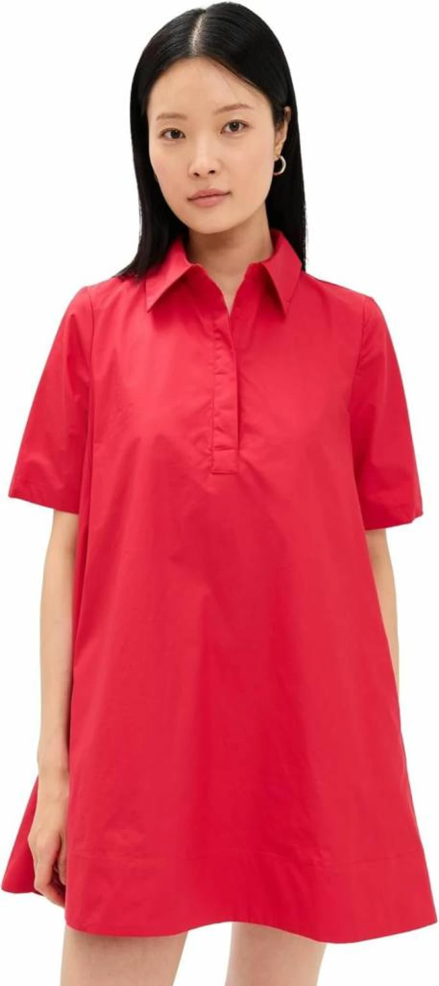 English Factory Women's A-Line Short Sleeve Shirt Dress - Casual Summer Cotton Blend Dress