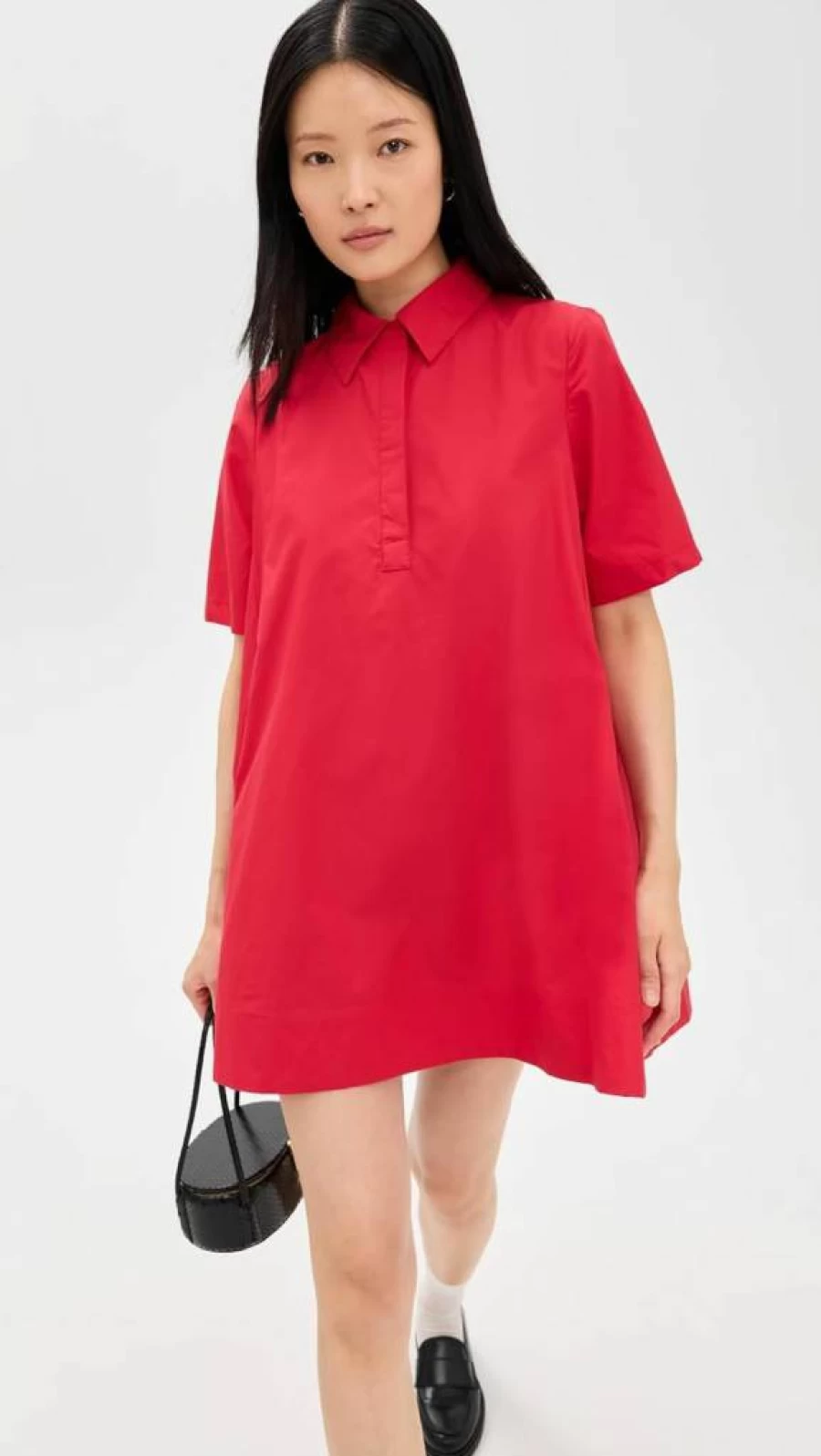 English Factory Women's A-Line Short Sleeve Shirt Dress - Casual Summer Cotton Blend Dress