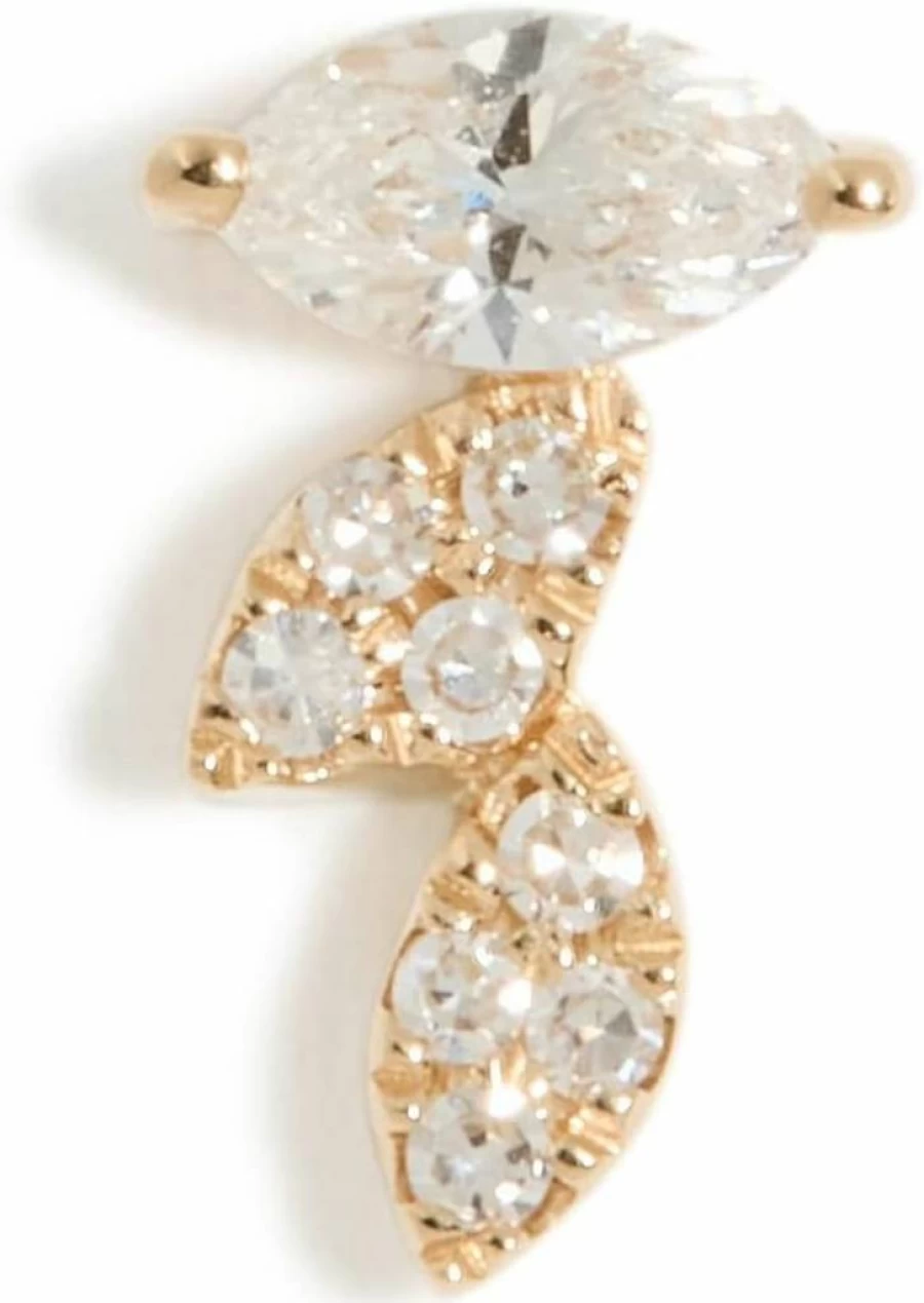 EF Collection 14K Gold Marquise Stud Earrings for Women - Single & Triple Diamond Studs