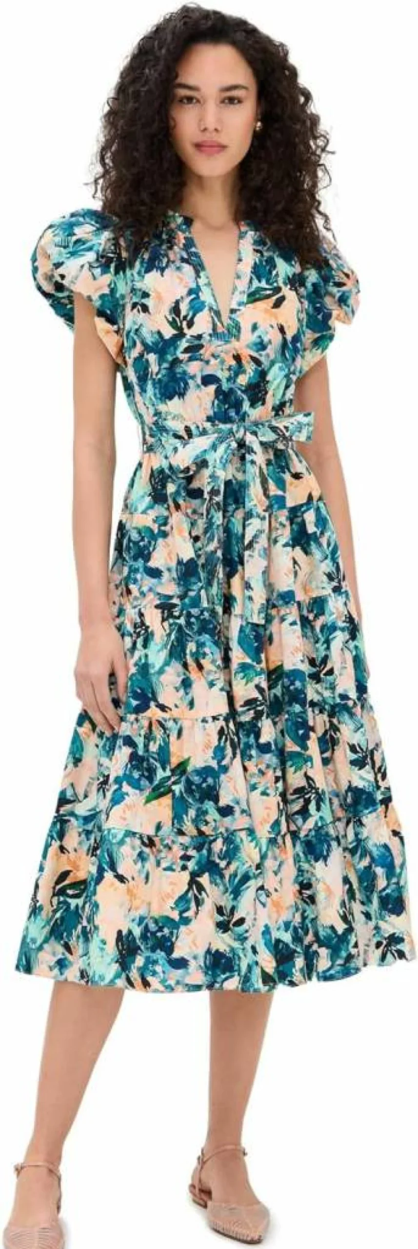 Ulla Johnson Women's Ottilie Floral Print Midi Dress - Boho Chic Summer Dress with Ruffles