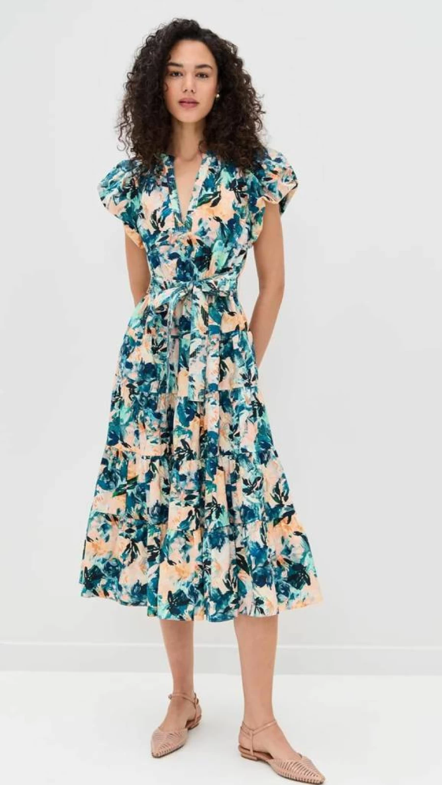 Ulla Johnson Women's Ottilie Floral Print Midi Dress - Boho Chic Summer Dress with Ruffles