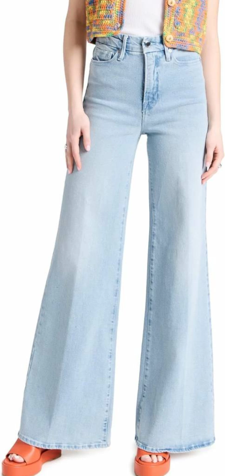 Good American Women's High-Waisted Palazzo Jeans - Comfort Fit Stretch Denim Pants
