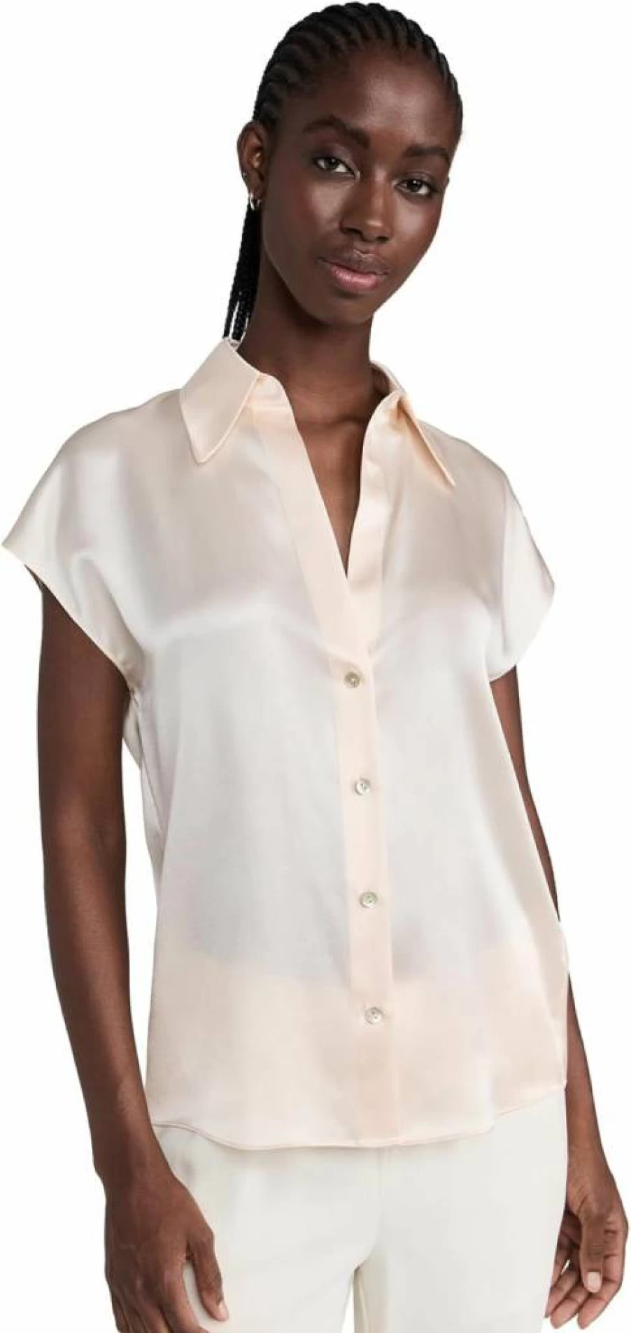 Vince Women's Ruched Back Cap Sleeve Blouse - Elegant Feminine Top