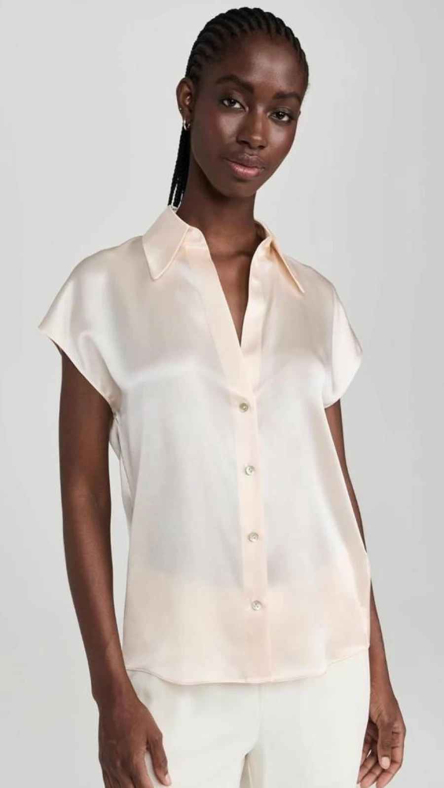 Vince Women's Ruched Back Cap Sleeve Blouse - Elegant Feminine Top