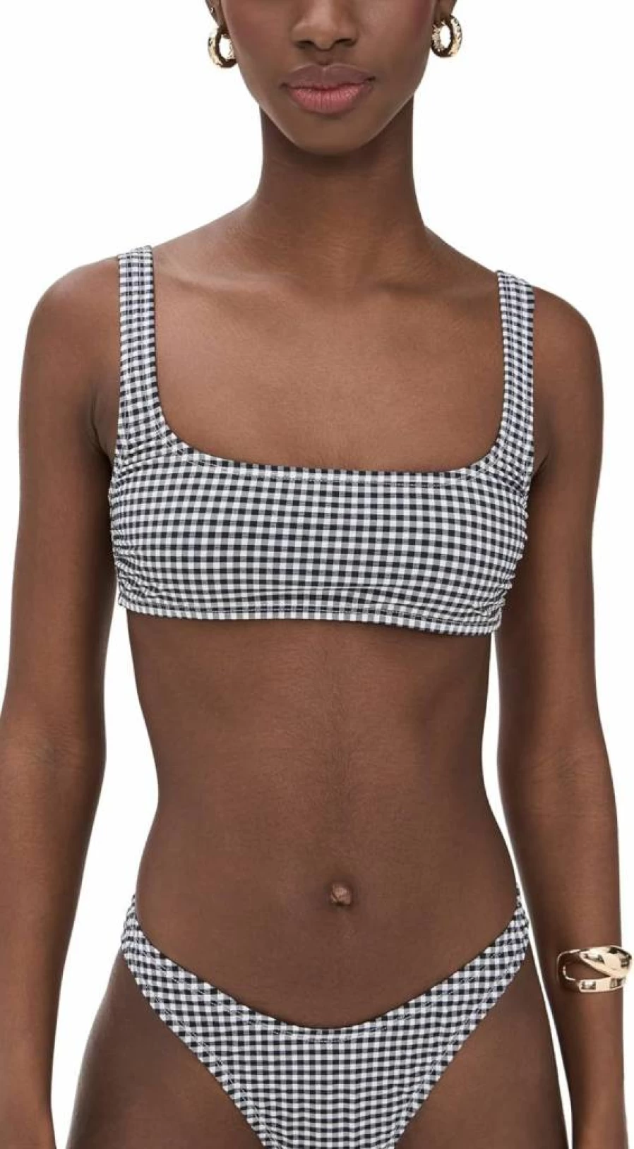 Good American Women's Gingham Print Square Neck Bikini Top - Summer Beach Swimwear