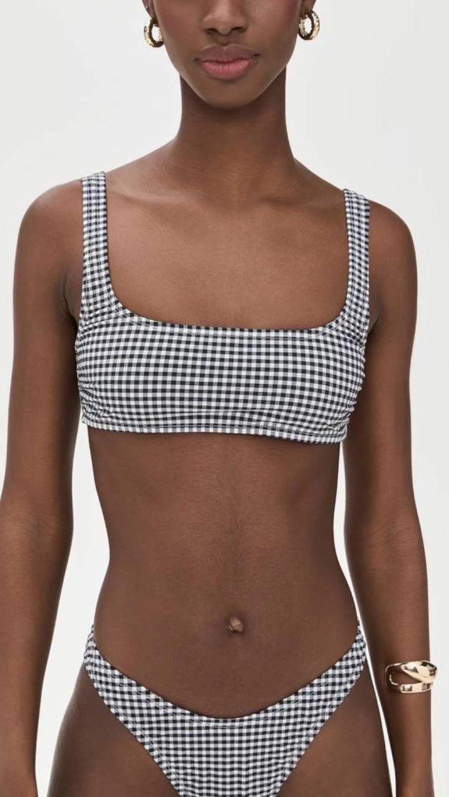 Good American Women's Gingham Print Square Neck Bikini Top - Summer Beach Swimwear
