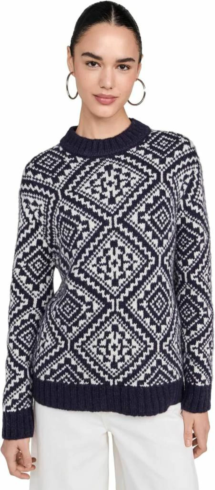 White + Warren Women's Alpaca Blend Nordic Crewneck Sweater - Soft Plush Winter Pullover
