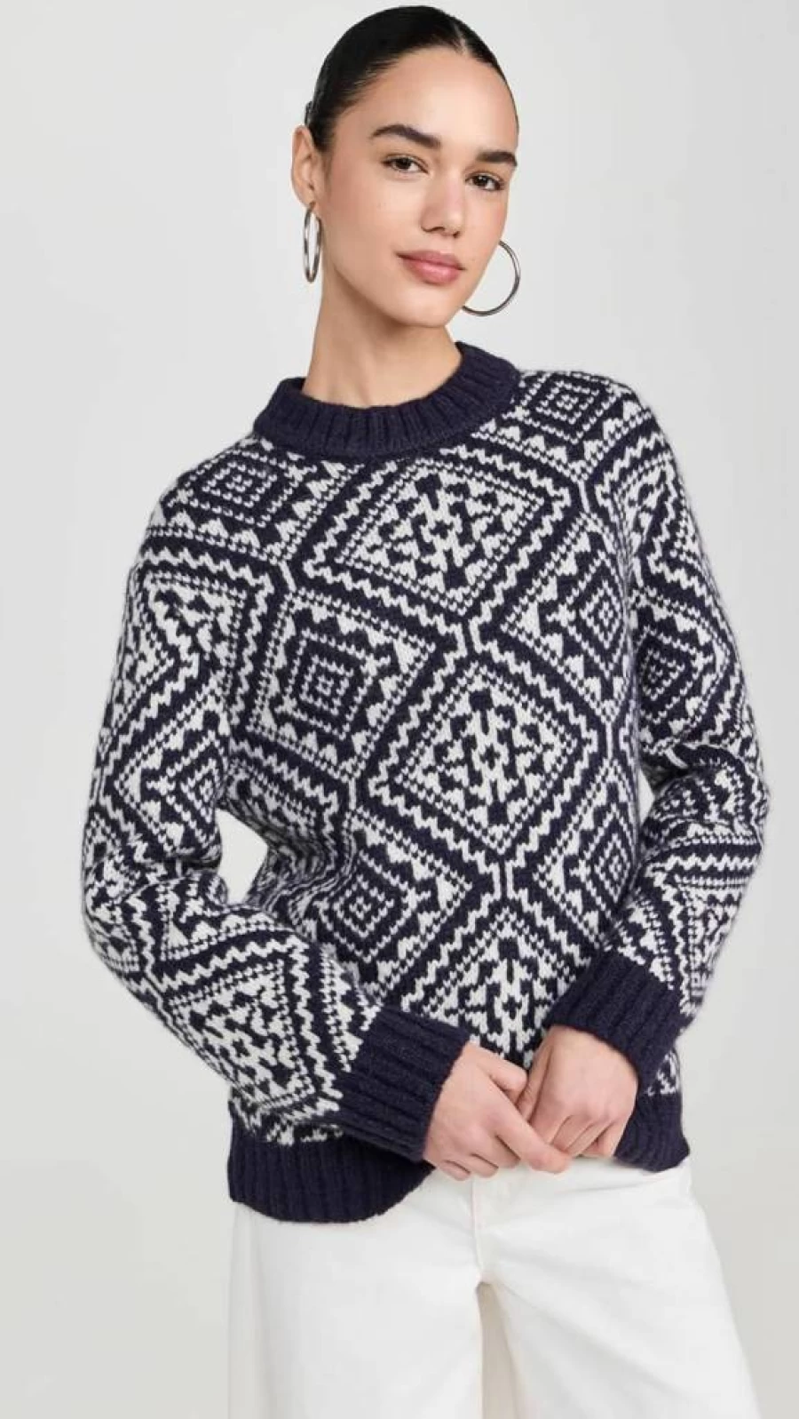 White + Warren Women's Alpaca Blend Nordic Crewneck Sweater - Soft Plush Winter Pullover