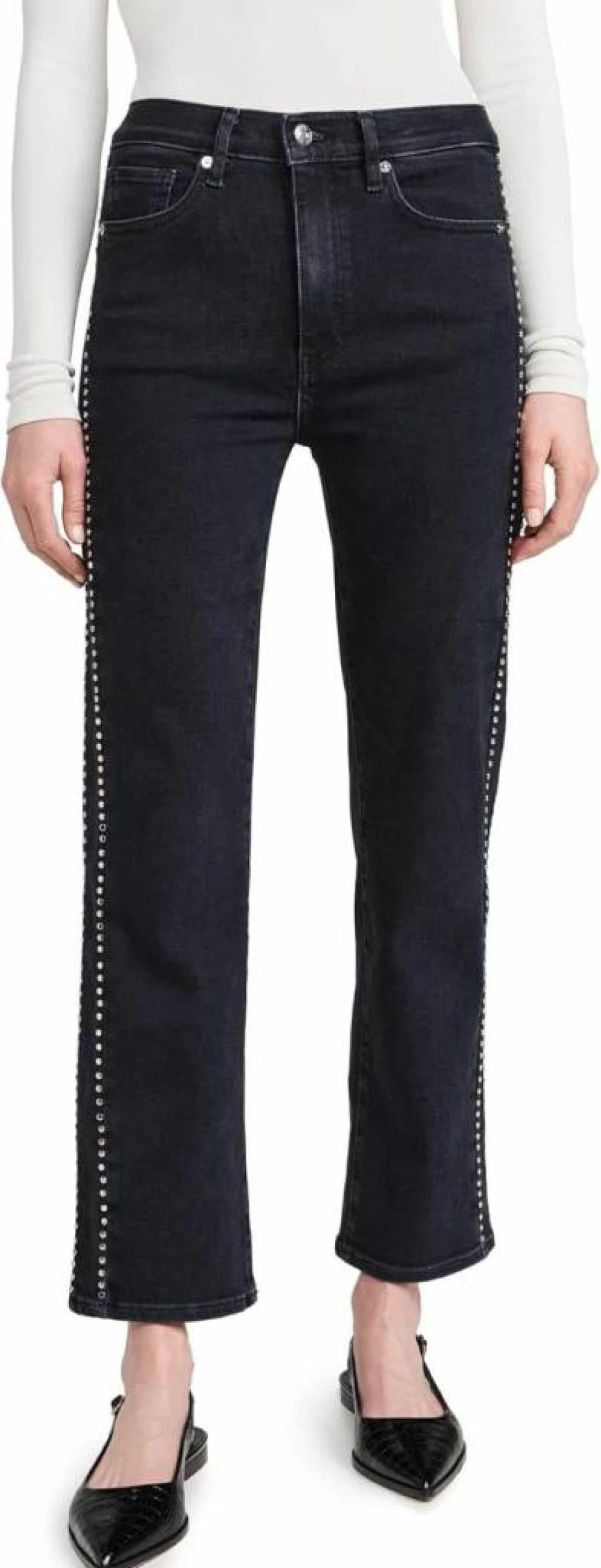 FRAME Women's Sleek Straight Leg Jeans with Studded Details