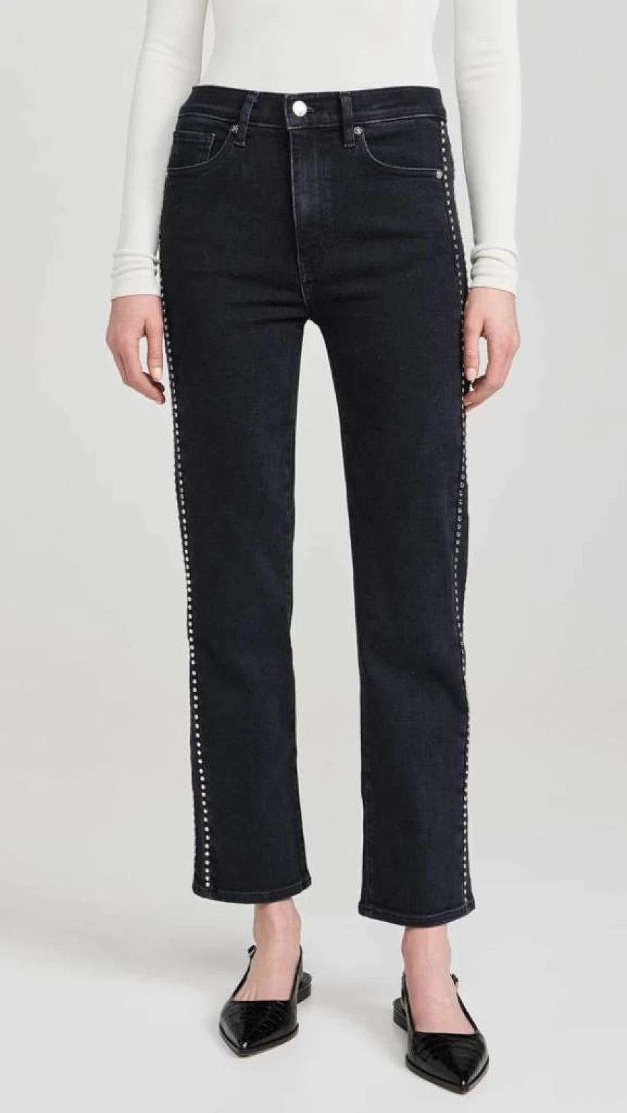 FRAME Women's Sleek Straight Leg Jeans with Studded Details
