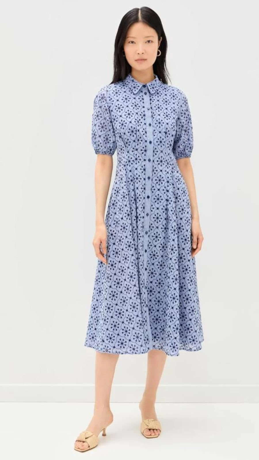 Shoshanna Women's Embroidered Chambray Trenton Dress - Floral Stitch Detail Summer Casual Wear