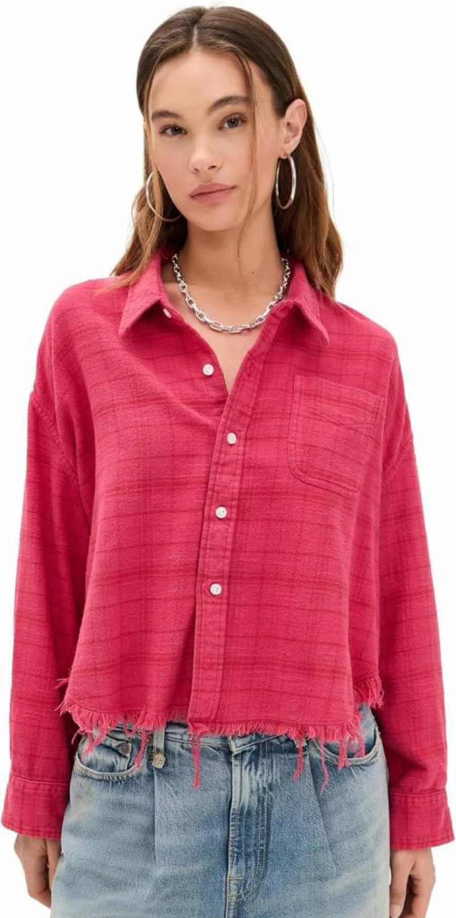 R13 Women's Distressed Drop Neck Cropped T-Shirt - Vintage Inspired Casual Top