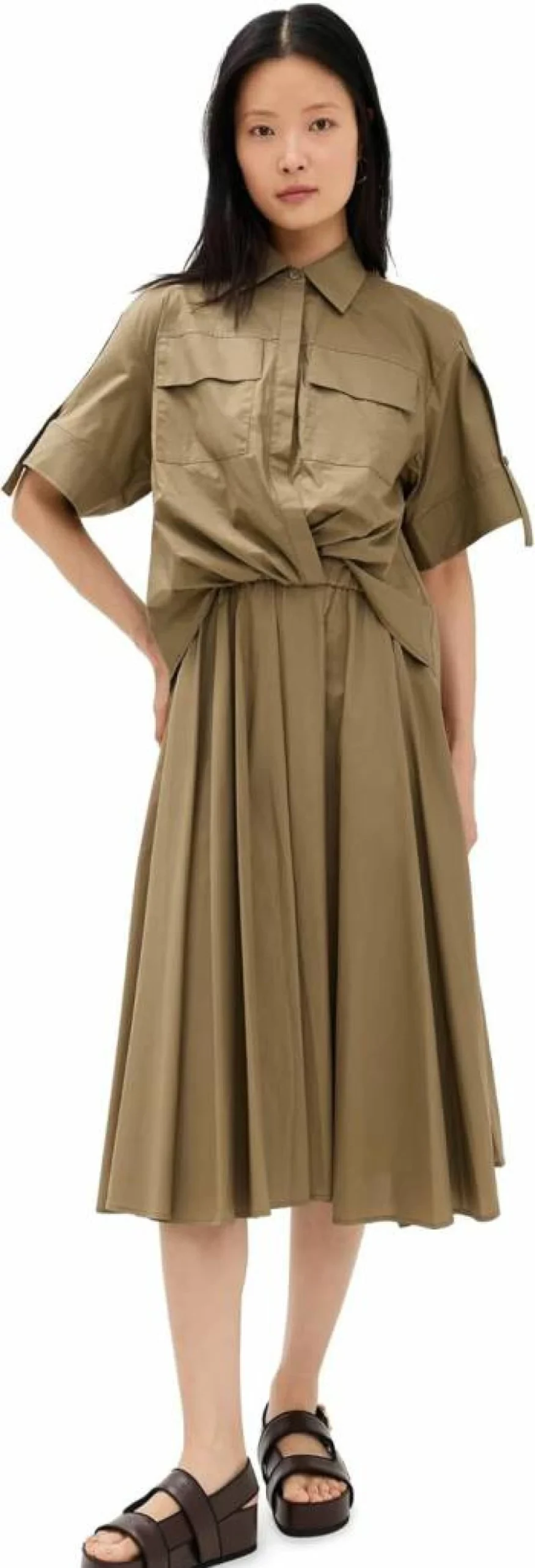 MEIMEIJ Women's Oversized Ruched Button Down Dress - Stylish Long Sleeve Casual Dress for Women