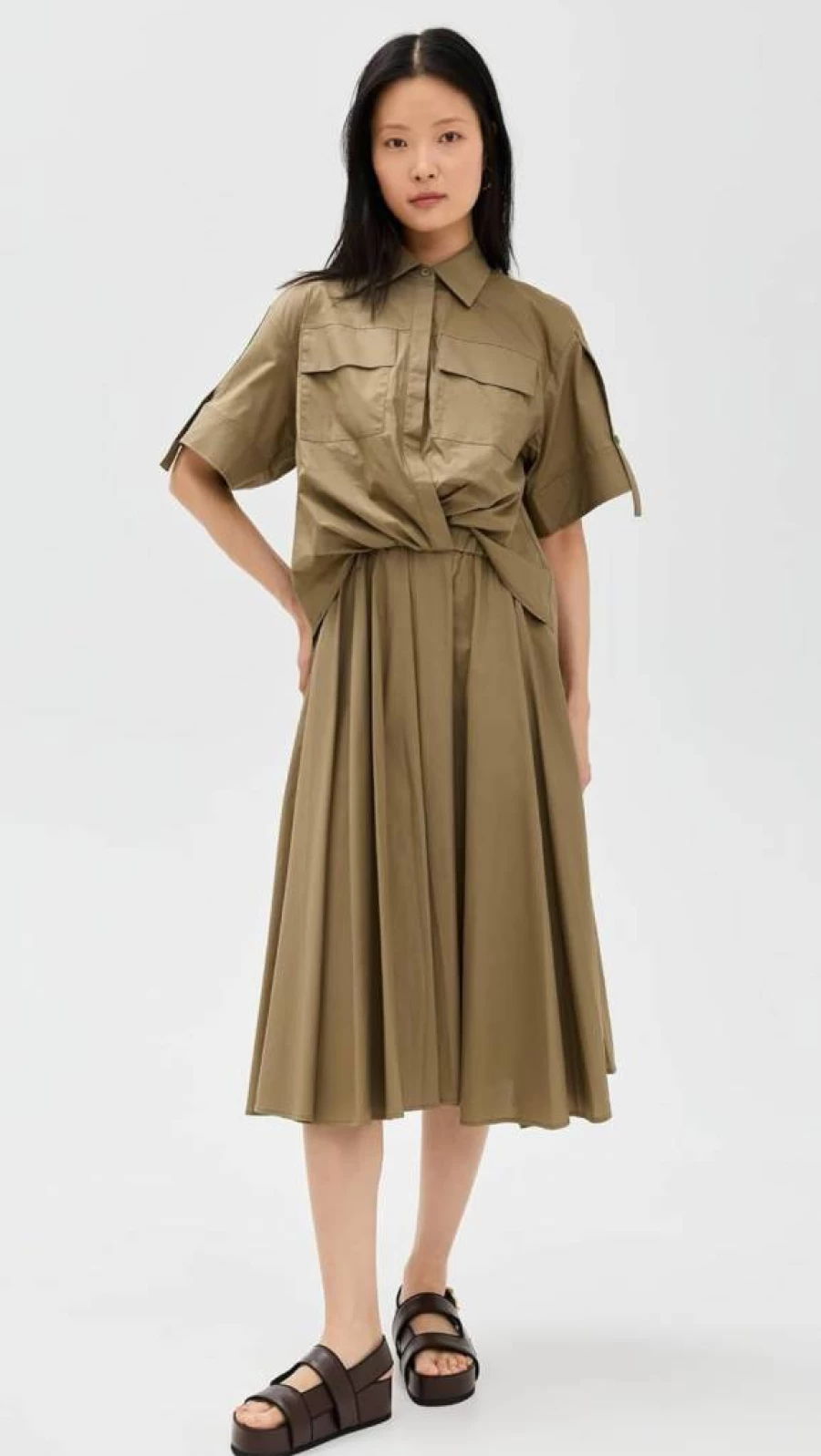 MEIMEIJ Women's Oversized Ruched Button Down Dress - Stylish Long Sleeve Casual Dress for Women