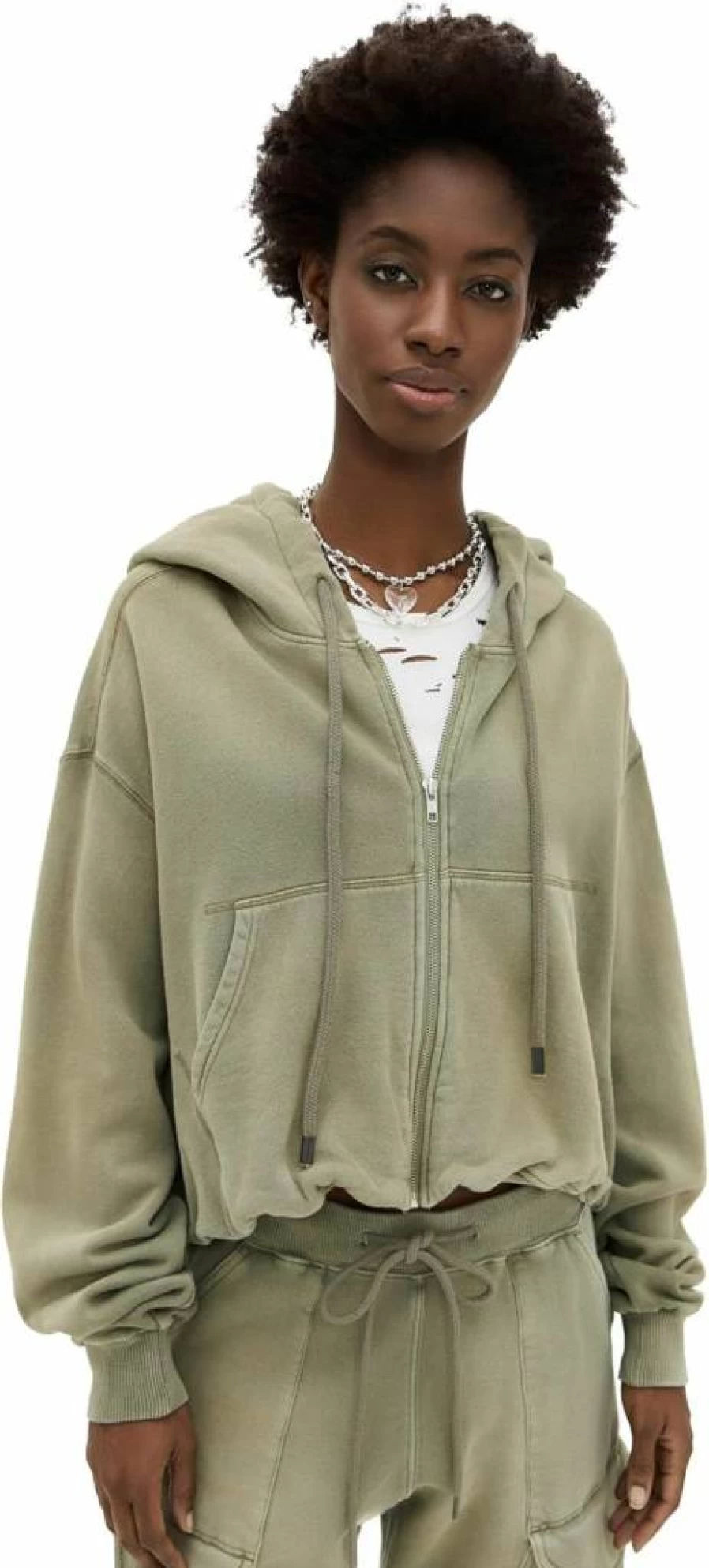 R13 Women's Oversized Zip-Up Hoodie with Balloon Sleeves - Stylish Streetwear Jacket