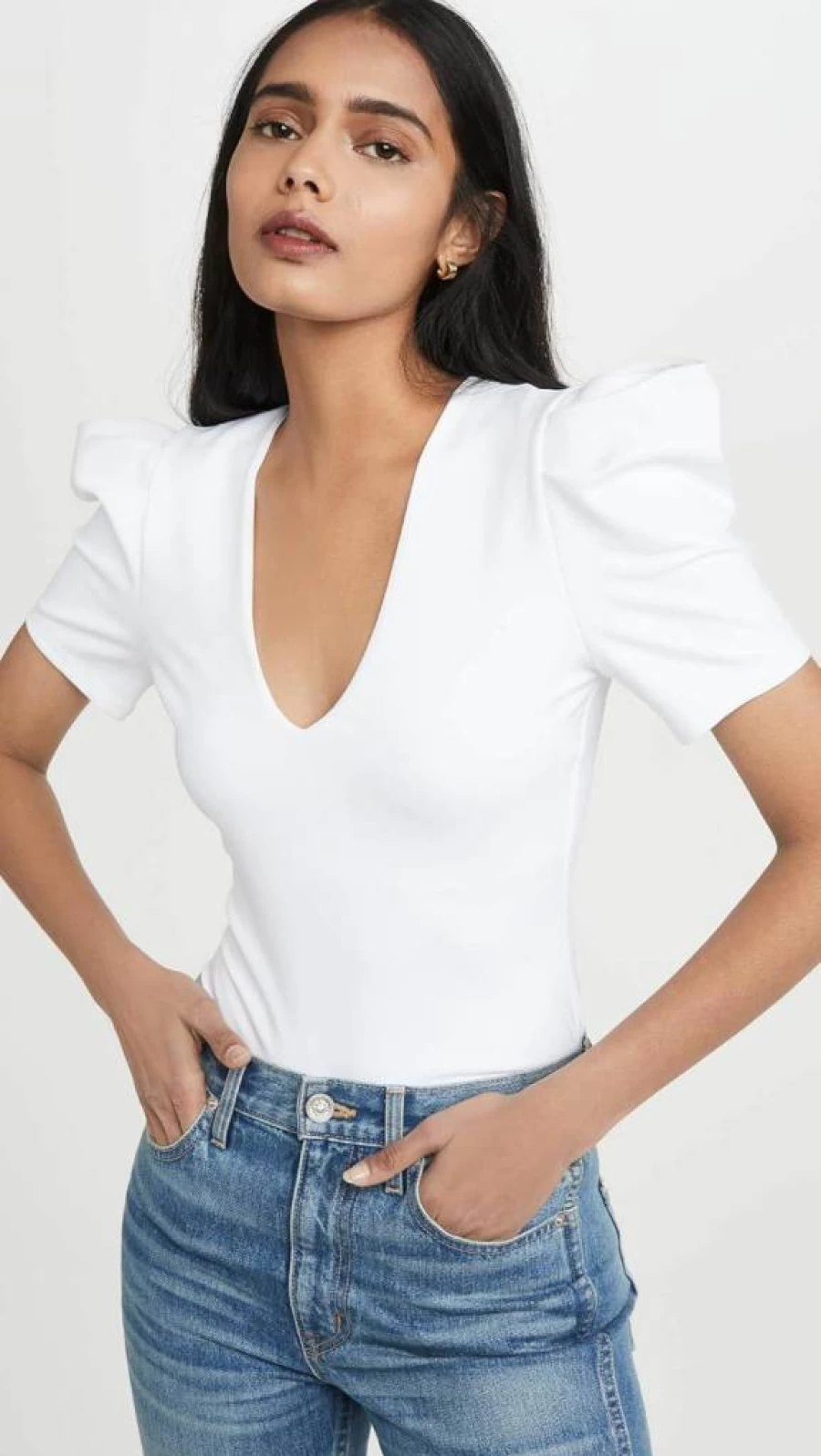 Susana Monaco Women's Elegant Pleated Sleeve Deep V-Neck Blouse for Stylish Outfits