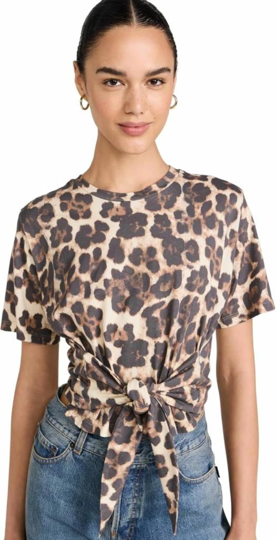 Le Superbe Women's Leopard Print Tied-Up T-Shirt - Stylish Casual Top