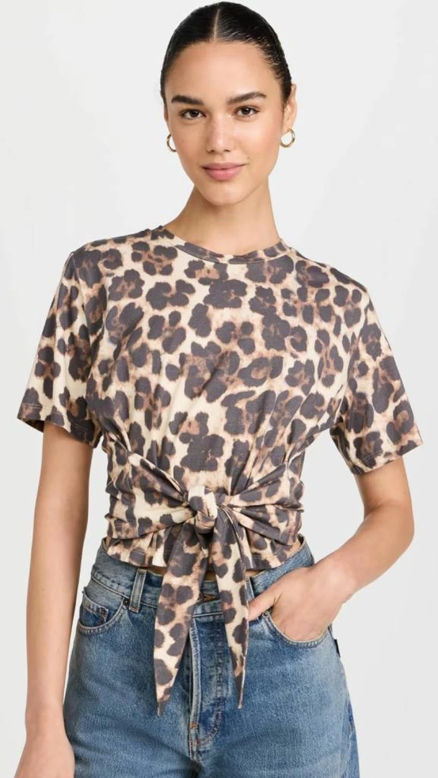 Le Superbe Women's Leopard Print Tied-Up T-Shirt - Stylish Casual Top