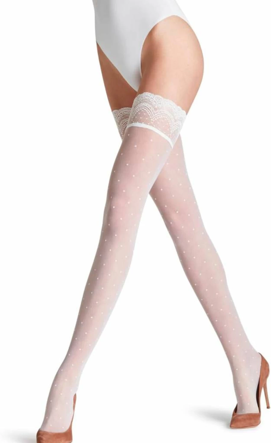 FALKE Women's Sheer 15 Denier Thigh High Stockings with Dot Pattern - 1 Pair